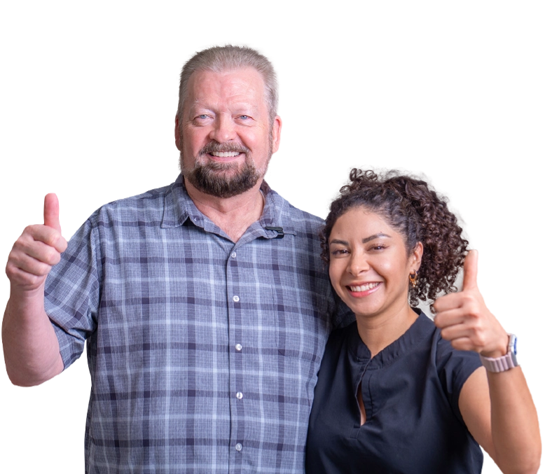 Happy patient with the doctor if the dental result at the mansion in los algodones.